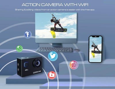 GOOKAM Action Cam 4K 20MP 40M Unterwasserkamera Wasserdicht WiFi Actionkamera mit 2.4G Fernbedienung