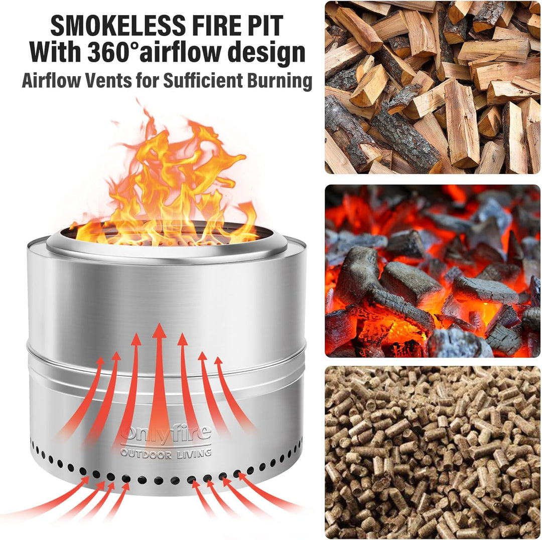 Onlyfire Tragbare Feuerstellen mit Aufbewahrungstasche, 50cm Fire Pit aus Edelstahl, Abnehmbarer Asc