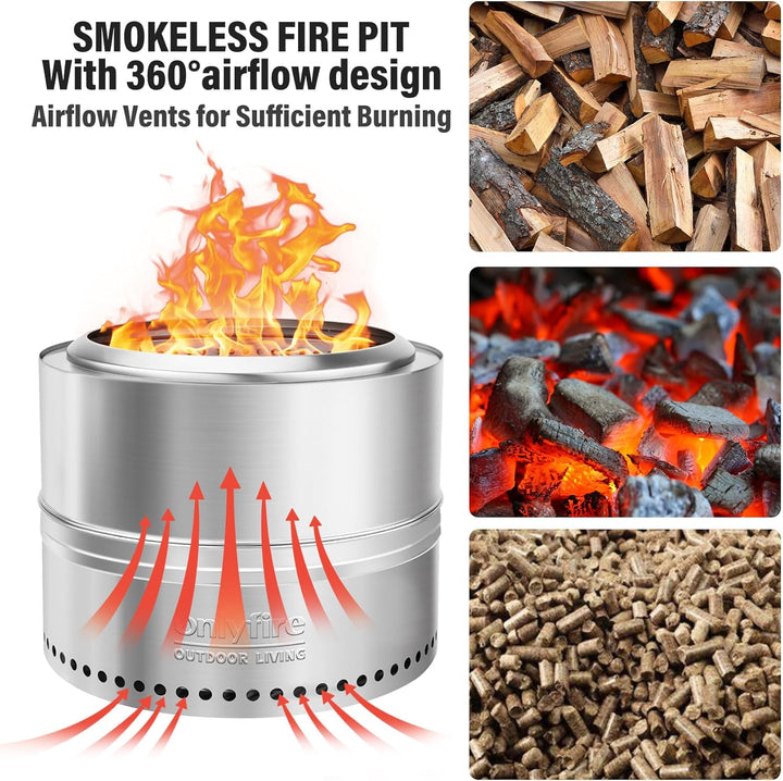 Onlyfire Tragbare Feuerstellen mit Aufbewahrungstasche, 50cm Fire Pit aus Edelstahl, Abnehmbarer Asc
