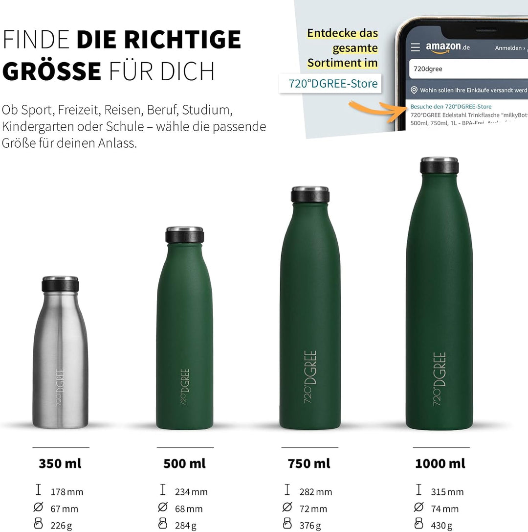 720°DGREE Edelstahl Trinkflasche “milkyBottle” - 750ml - BPA-Frei, Auslaufsicher, Kohlensäure geeign