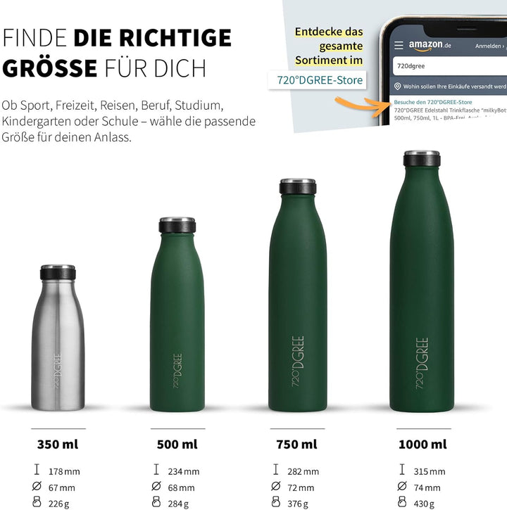 720°DGREE Edelstahl Trinkflasche “milkyBottle” - 750ml - BPA-Frei, Auslaufsicher, Kohlensäure geeign