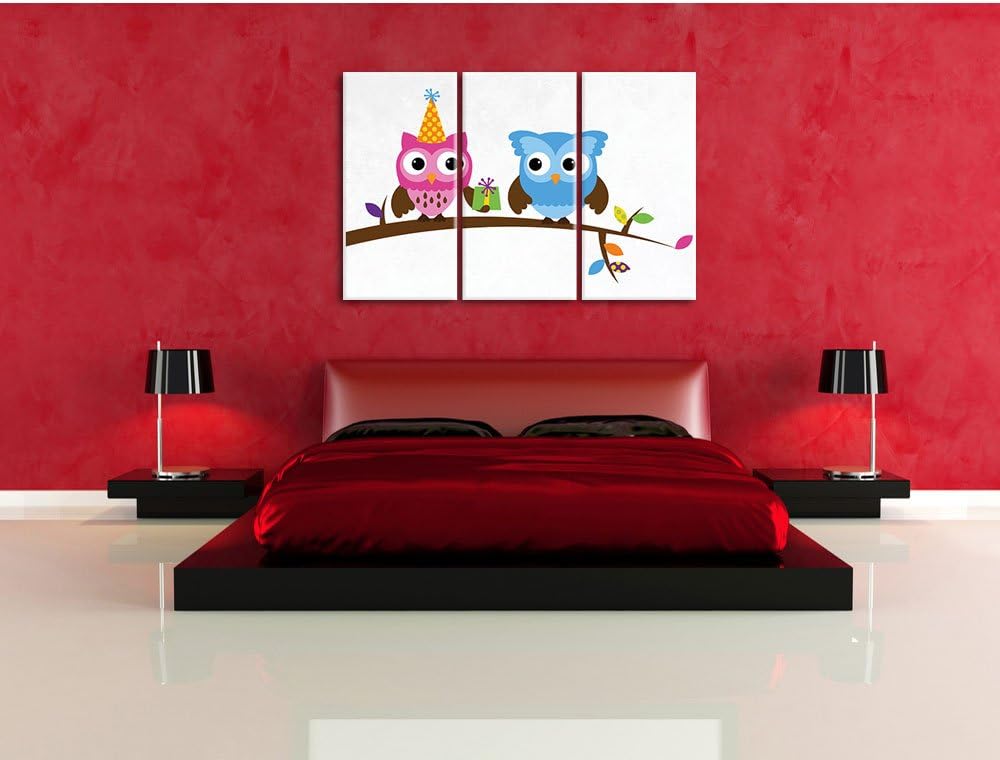 Pixxprint Party Eulen als Leinwandbild/Grösse: 3 Teilig (120x80) cm/Wandbild/Kunstdruck/fertig bespa