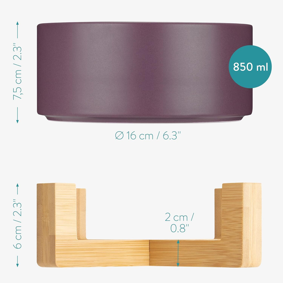Navaris 2X Futternapf Katze mit Bambus Halter - Futterstation 2X Keramiknapf für Katzen Hunde - Kera