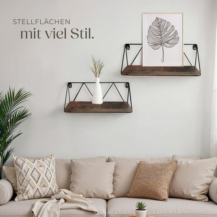 tectake® Industrial Wandregal Holz, 2er Set Regal Wand, Regale, Hängeregal, für Deko Wohnzimmer, Sch