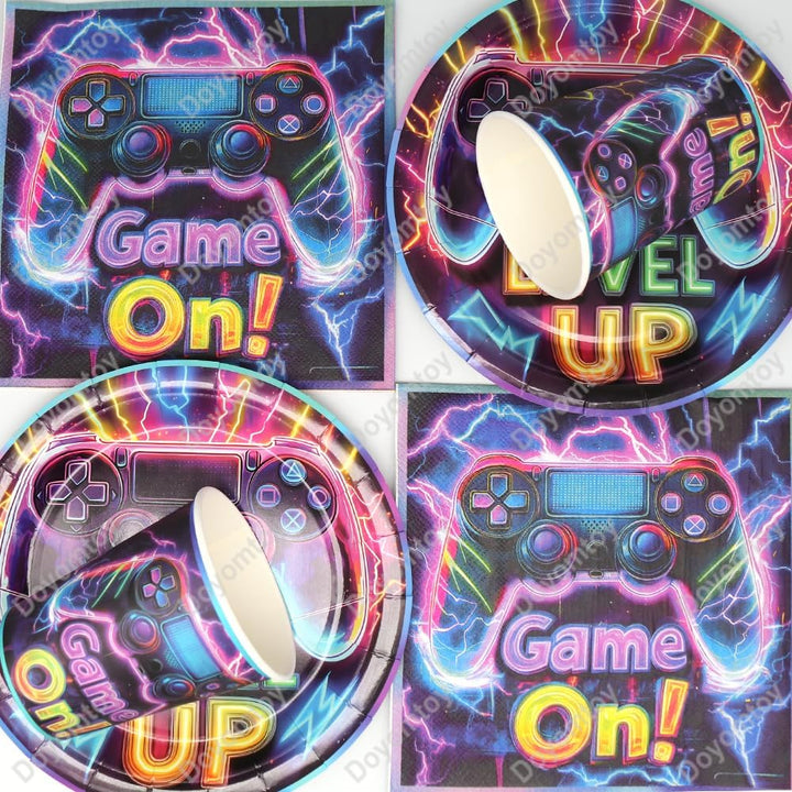Doyomtoy Videospiel Geburtstag Deko, Partygeschirr Set Videospiel Geburtstag Party Set Geburtstagste