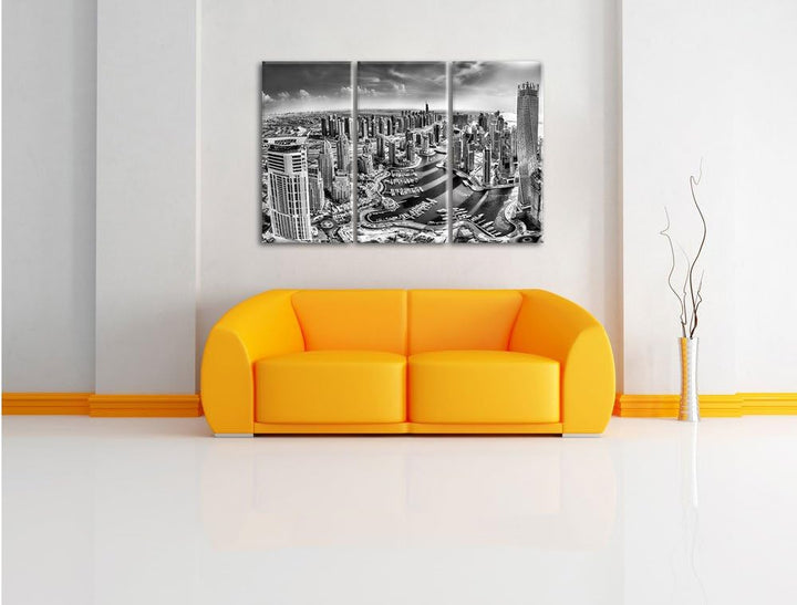 Pixxprint Monocrome, Dubai Hotel Burj al Arab 3-Teiler Leinwandbild 120x80 Bild auf Leinwand