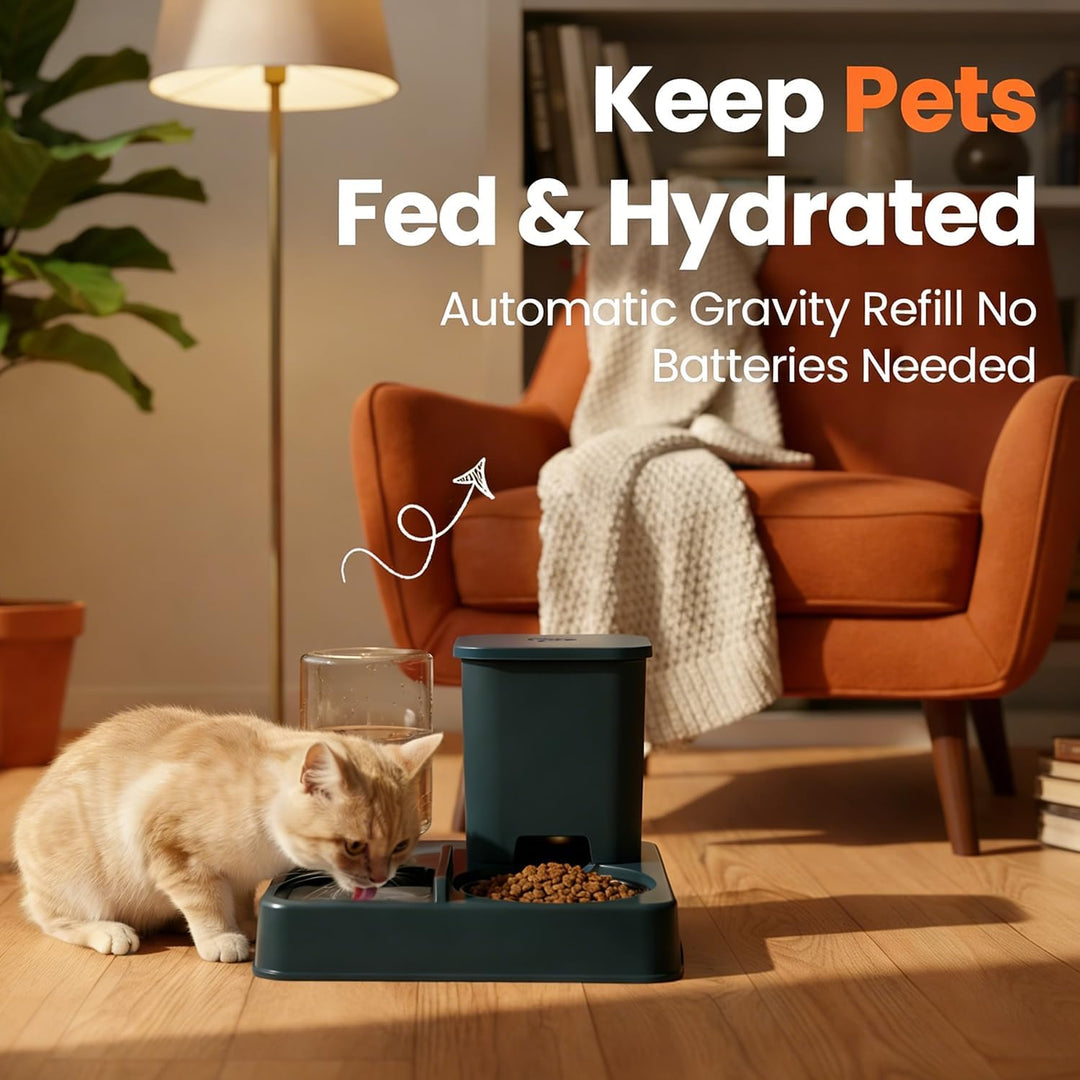 2-in-1 Automatischer Futter und Wasserspender für Haustiere, Abnehmbarer Futterstation, Katzenfutter
