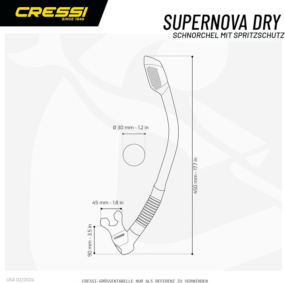 CRESSI Dry Snorkel - Unisex Premium Trockenschnorchel für Tauchen/Apnoe/Schnorcheln, Einheitsgrösse,