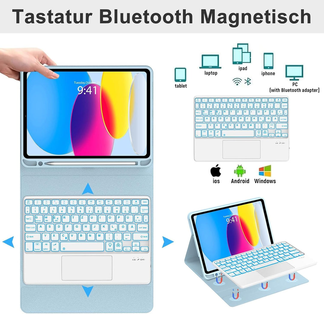 WINCHKING Tastatur Hülle Für iPad A16 11/10 Generation 2025/2022 (11/10.9 Zoll), Hülle Mit Tastatur