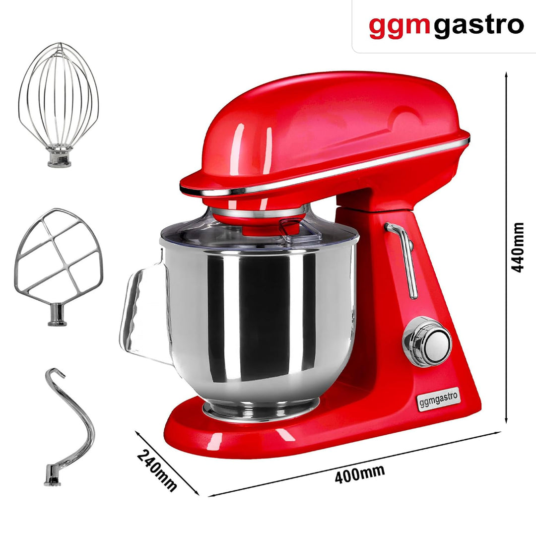 GGM Gastro | RMF7B-R | Planetenrührmaschine - 7 Liter - 350 Watt - inkl. 3 Rühraufsätze - Rot