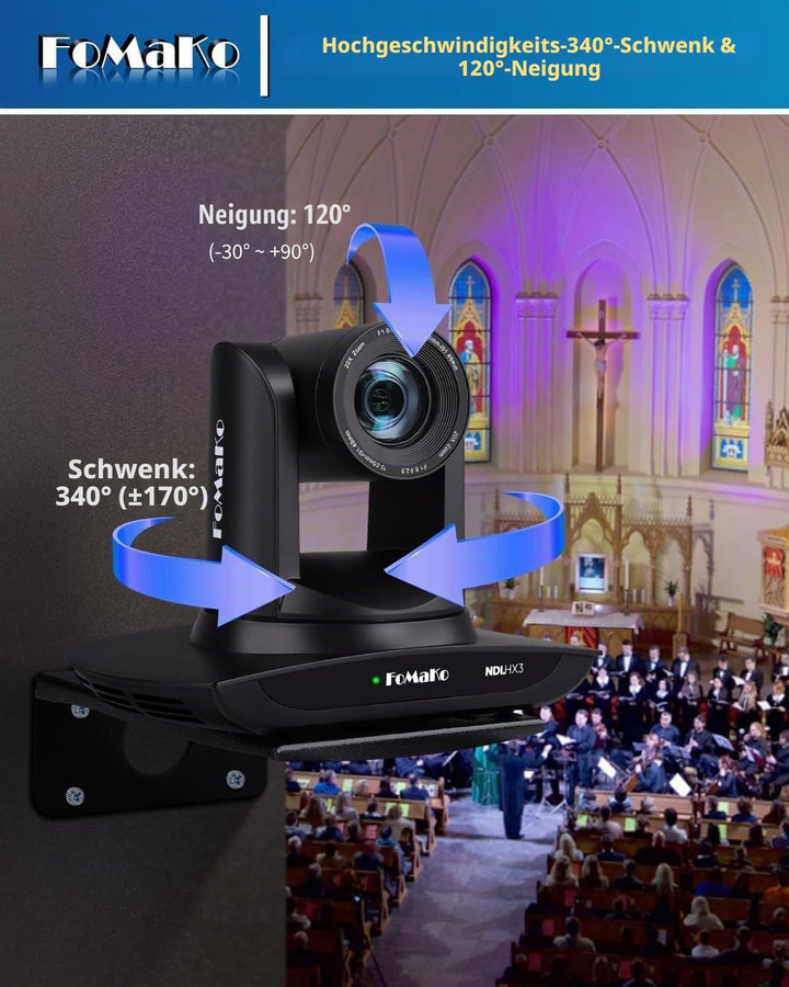 FoMaKo NDI HX3 PTZ Kamera Set, 20x Optischer Zoom KI-Auto-Tracking, mit HDMI/USB3.0/LAN(PoE), für Yo