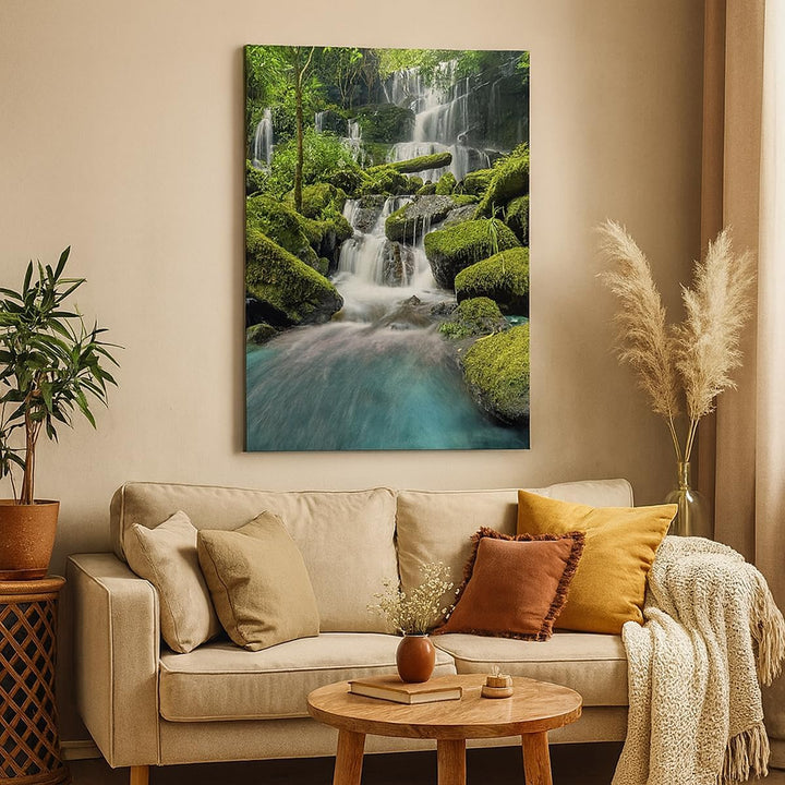 Bilder auf Leinwand Park Wasserfall Wasser Leinwandbild mit Rahmen 45x80cm Wandbilder Dekoration Woh