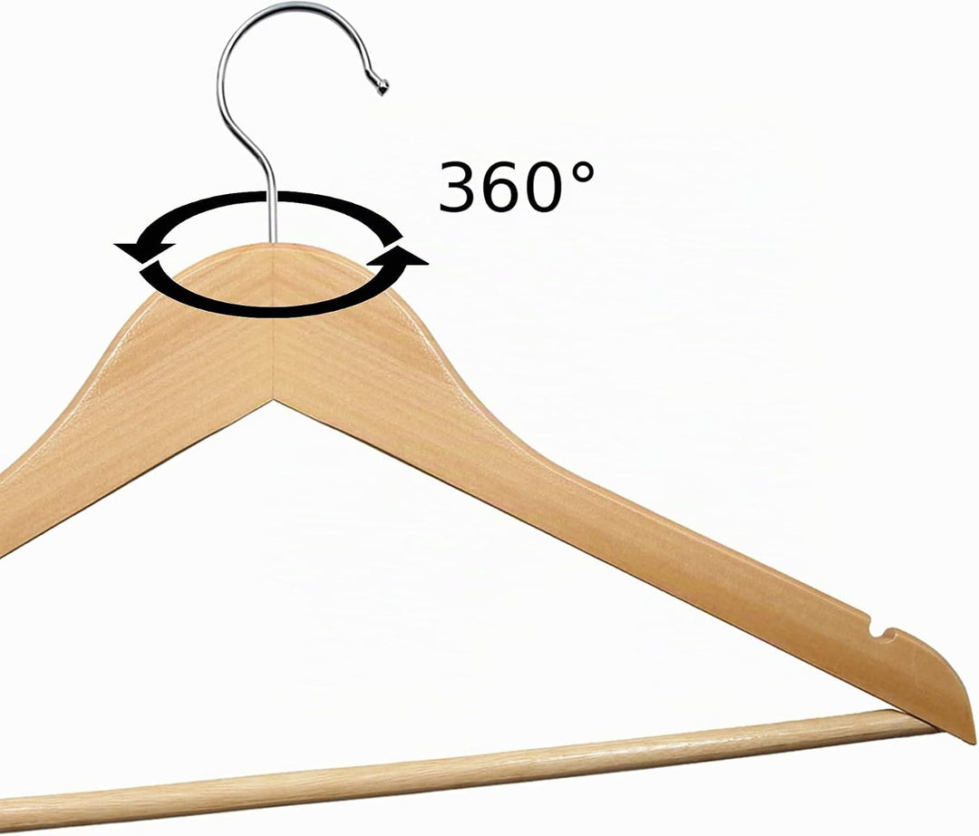 VonBueren 40 x Kleiderbügel Holz | 44,5 x 22 cm je Bügel/Holzbügel | Holzkleiderbügel | 360 Grad dre
