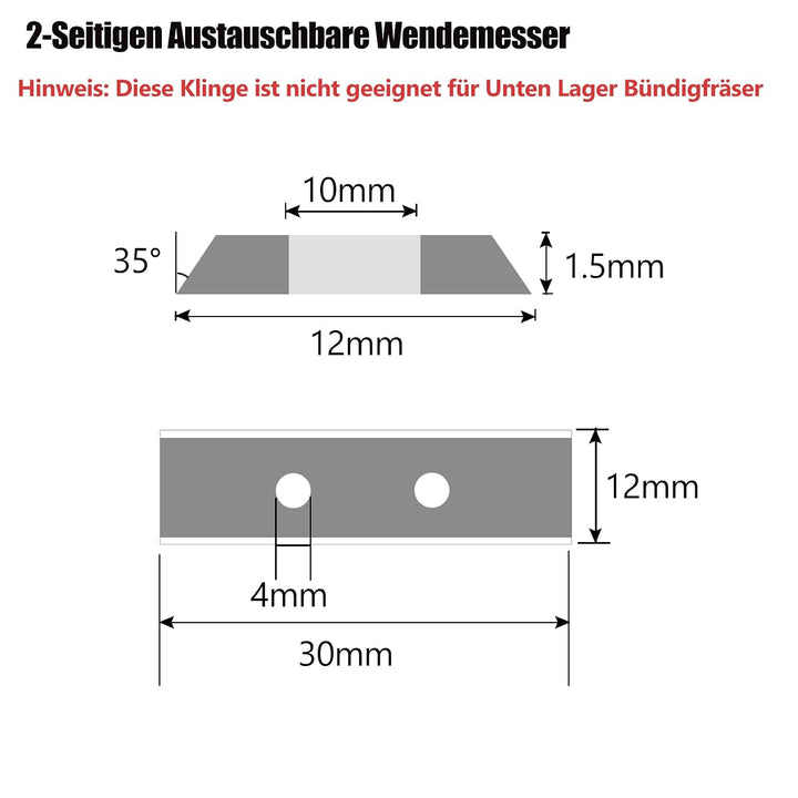 Trvoxviq 2 Schneidkanten Austauschbare Hartmetall-Wendemesser 1.5mm Dicke, 10 Stück Ersatzklingen12