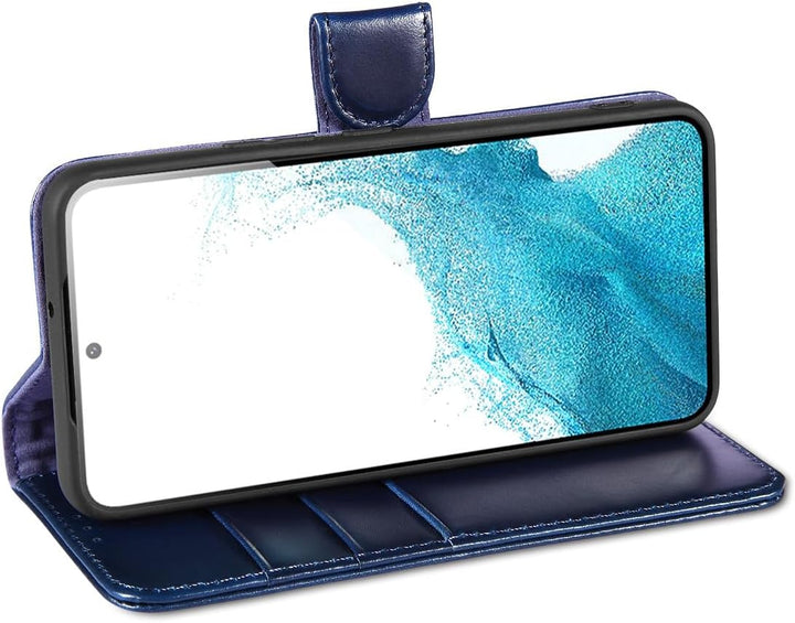 LENSUN Echtleder Hülle für Samsung Galaxy S22, Handyhülle Echtes Leder Magnetverschluss Standfunktio