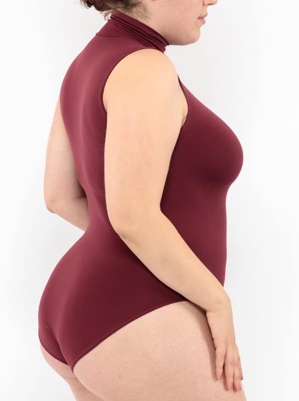 Ärmellos Bodysuit mit Rollkragen Damen Grösse Grössen, Verstellbarem Verschluss, Nahtloser Technolog