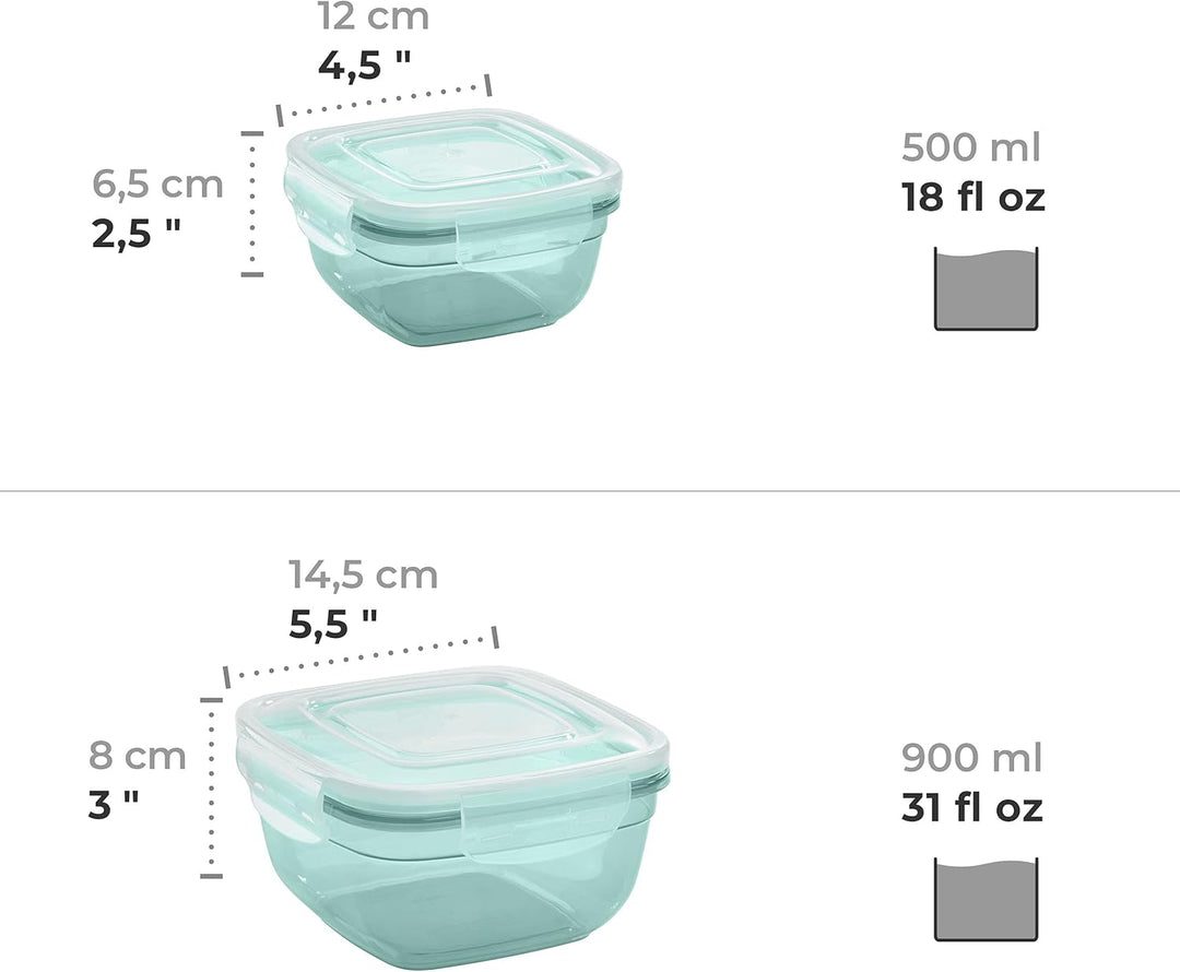 Grizzly 4er Set Frischhaltedosen (0,5L, 0,9L, 1,5L, 2,4L), quadratisch, Kunststoff, 100% luft-/wasse
