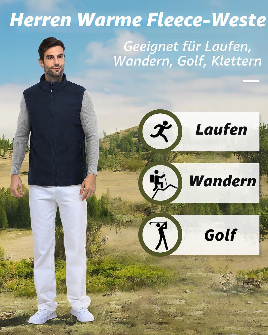 Outdoor Ventures Fleece Weste Herren Leicht Ärmellose Fleeceweste Jacke Winddicht Warm Gefütterte Wi