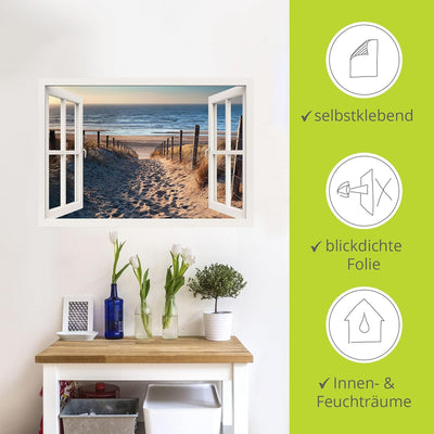 ARTland Wandbild selbstklebend Vinylfolie 100x70 cm Fensterblick Fenster Strand Düne Meer Maritim La