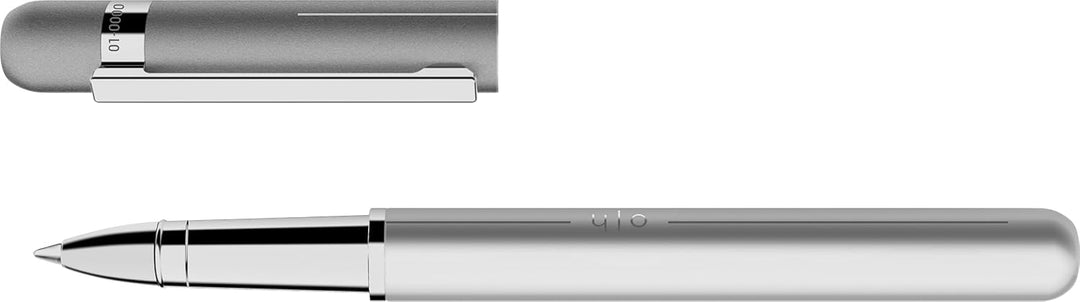 Otto Hutt Tintenroller D03 Messing/Stahl Perlmuttweiss-Platin 14cm, Minengrösse M, Schriftfarbe Blau