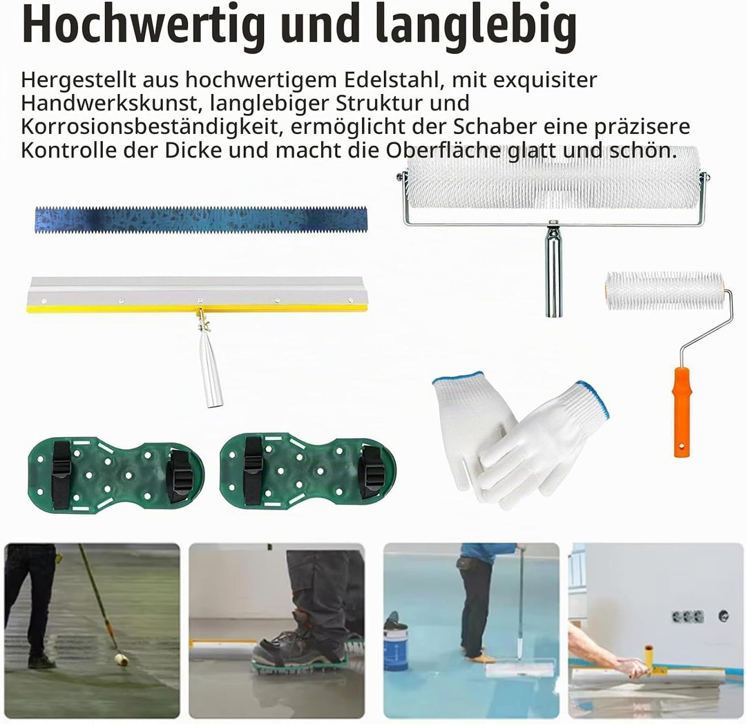 7tlg Bodenbeschichtungs Set, Entlüftungsroller Set mit 2 Entlüftungswalze 23CM+48CM Stehrakel Grossf