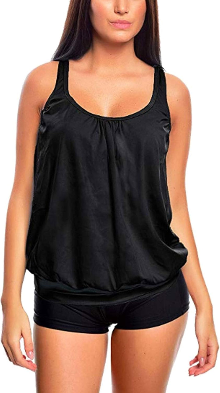 Octopus Oversize Damen Tankini Set Bauchweg mit Slip, Hotpants oder High Waist f5465 48 Tankini Schw