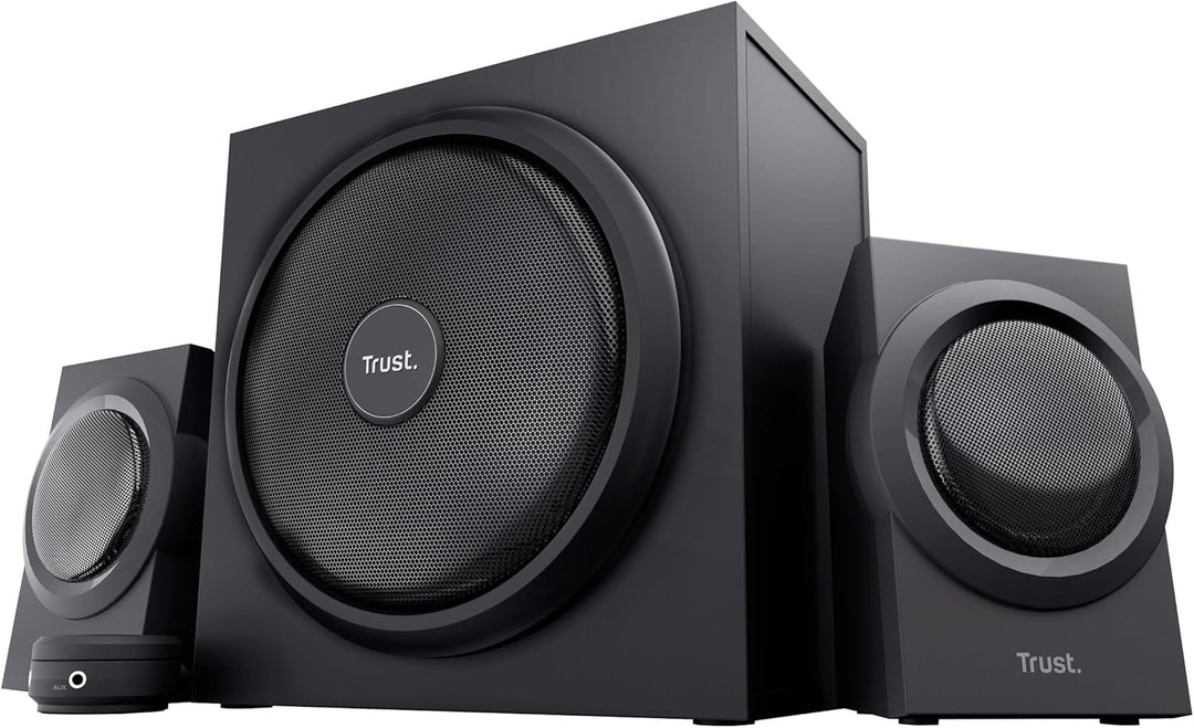 Trust Yuri 2.1 PC Lautsprecher mit Subwoofer, 120W Spitzenleistung, Subwoofer aus Holz mit einem Sta