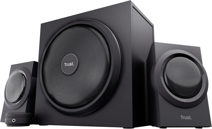 Trust Yuri 2.1 PC Lautsprecher mit Subwoofer, 120W Spitzenleistung, Subwoofer aus Holz mit einem Sta