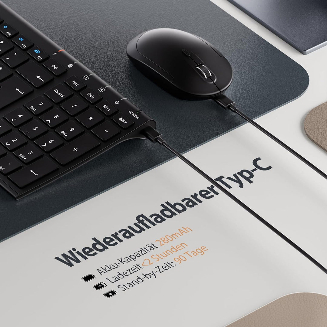 iClever 2.4G Tastatur Maus Set Kabellos, Aluminium Wireless Slim Tastatur QWERTZ Layout (Deutsch), f
