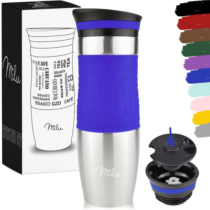 Milu Thermobecher 370ml 450ml Isolierbecher Kaffeebecher to go - 100% Auslaufsicher - Trinkbecher au