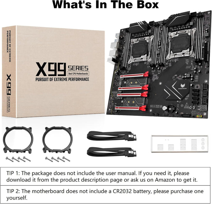 SHANGZHAOYUAN X99 Dual CPU Mainboard LGA 2011-3 Server Motherboard (E-ATX, 8*DDR4 ECC, 2*NVME M.2, 2