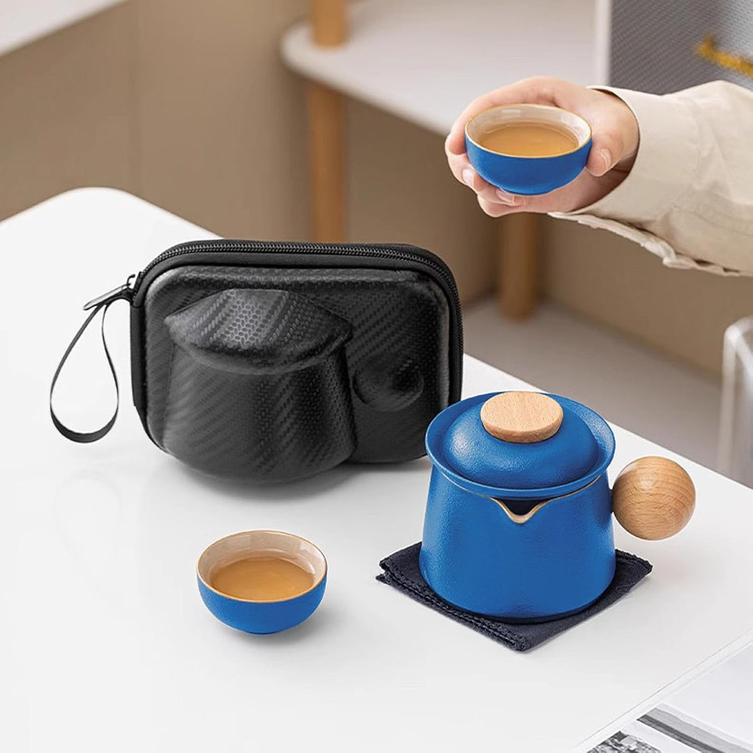fanquare Porzellan Teeservice Blau Tragbarer Teeservice für unterwegs Chinese Kung Fu Teekanne mit I