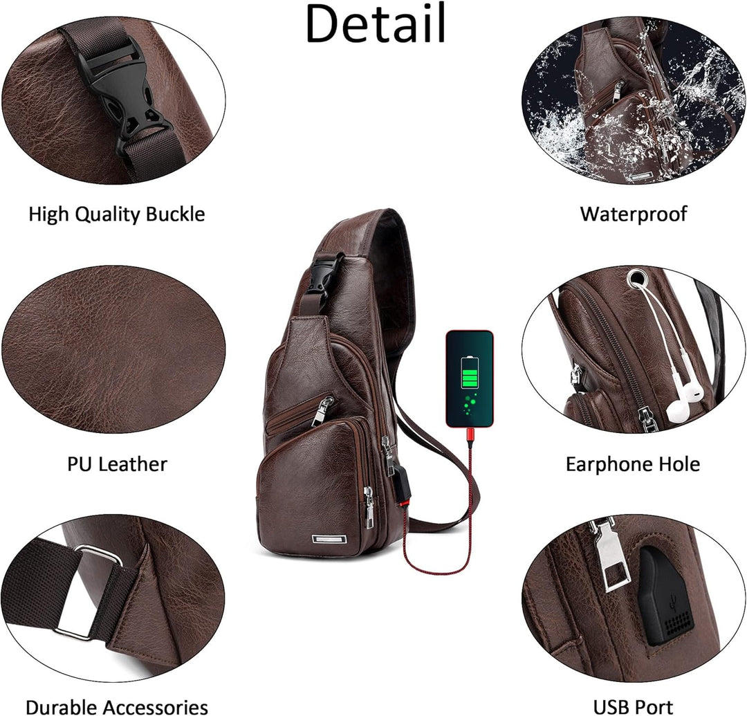 VARLIVOO Herren Sling Bag mit USB Port Brusttasche für Herren Schultertasche Fitness Radfahren Hikin