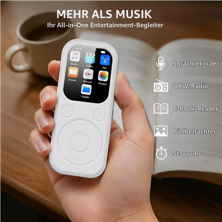 MP3 Player mit Bluetooth 5.4 &amp; HiFi Lautsprecher, 2,01 Bildschirm MP4 Player, Sprachaufzeichnung, 12