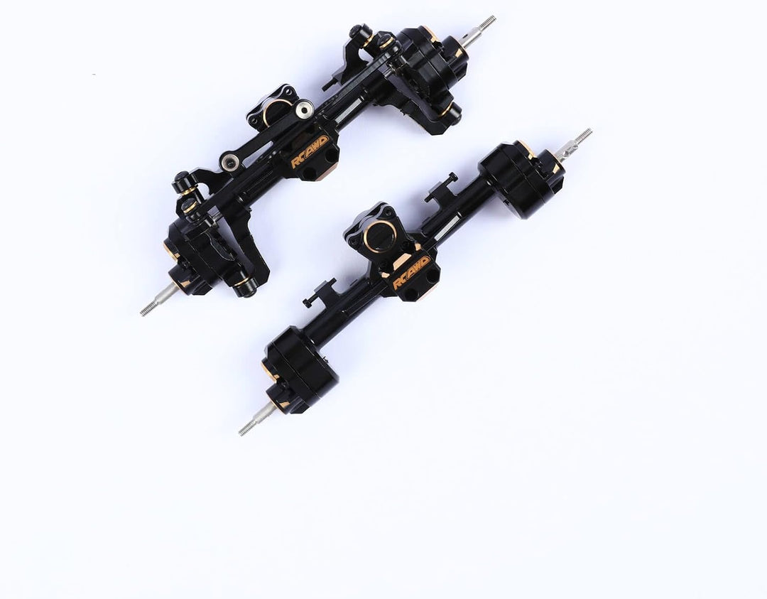 RCAWD SCX24 Axle Upgrades,CNC-gefrästes Vollmessing vorne hinten Portal-Achsengehäuse mit Stahlgetri