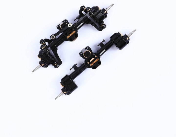 RCAWD SCX24 Axle Upgrades,CNC-gefrästes Vollmessing vorne hinten Portal-Achsengehäuse mit Stahlgetri