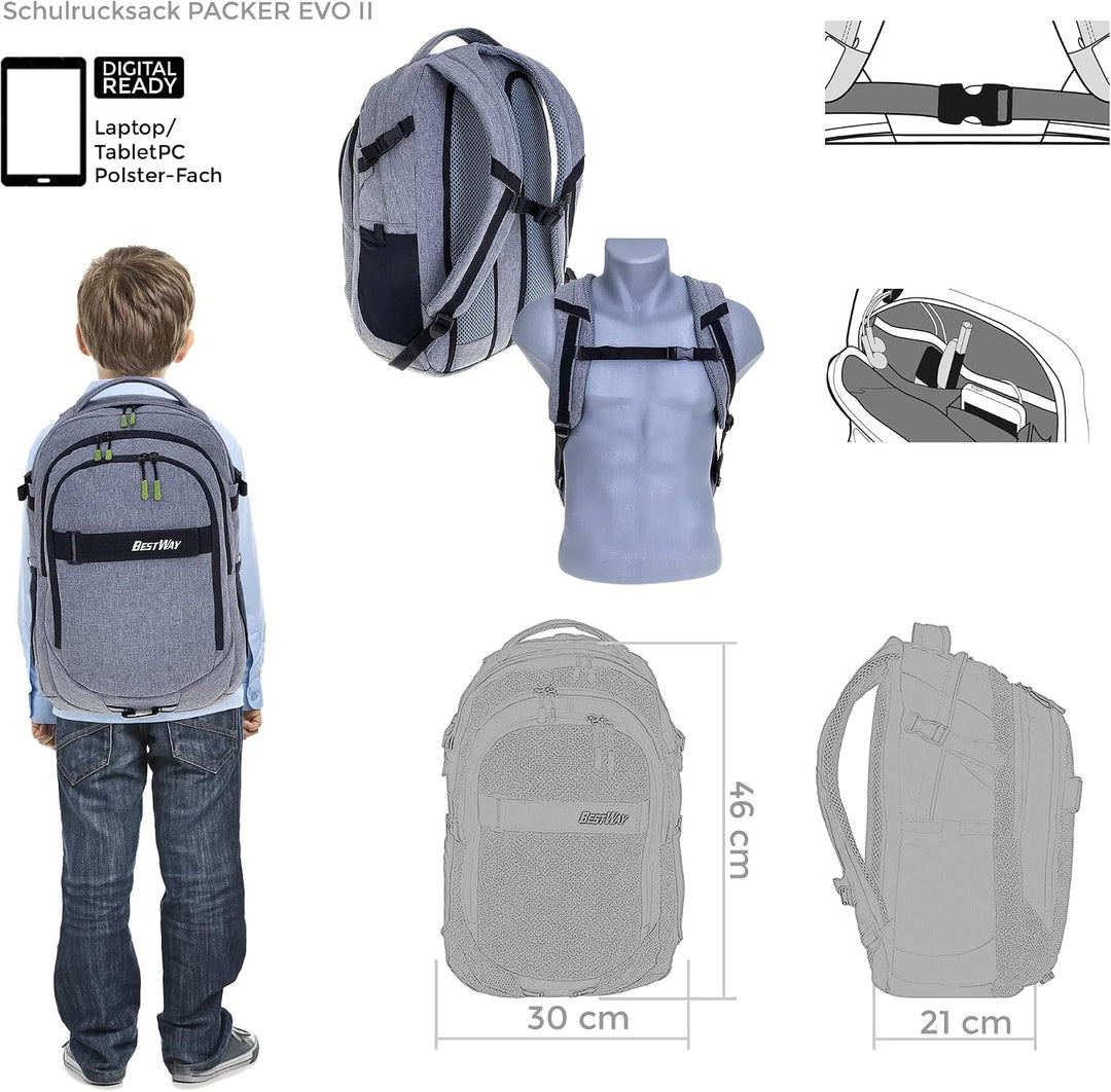 Bestway Schulrucksack 4 Teile Set Jungen Mädchen Evolution Packer Evo Schulmappe Rucksack Schultasch