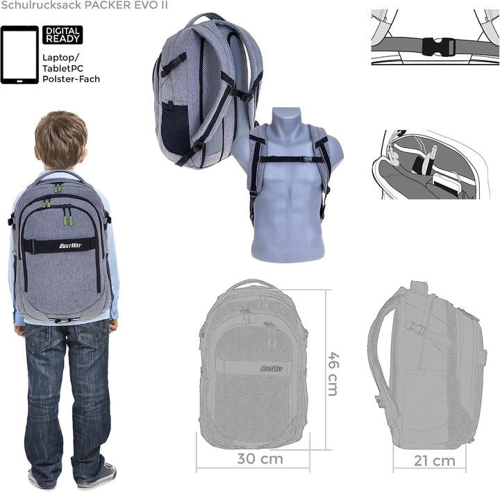 Bestway Schulrucksack 4 Teile Set Jungen Mädchen Evolution Packer Evo Schulmappe Rucksack Schultasch