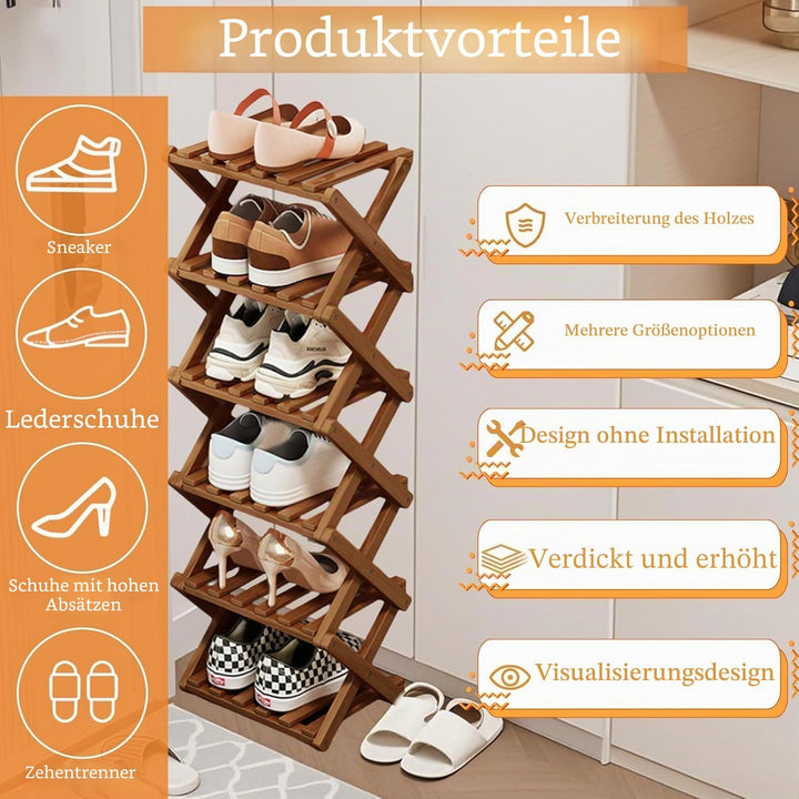 Kiss Me Faltbares Schuhregal, klein, vertikales Schuhregal aus Holz, kleines Schuhregal für engen Ra