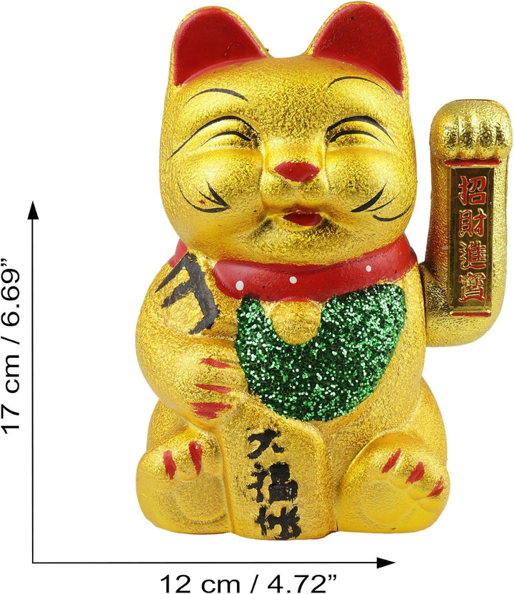 Freak Scene Glückskatze Maneki-Neko Augen zu Winkekatze aus Keramik 17cm Gold