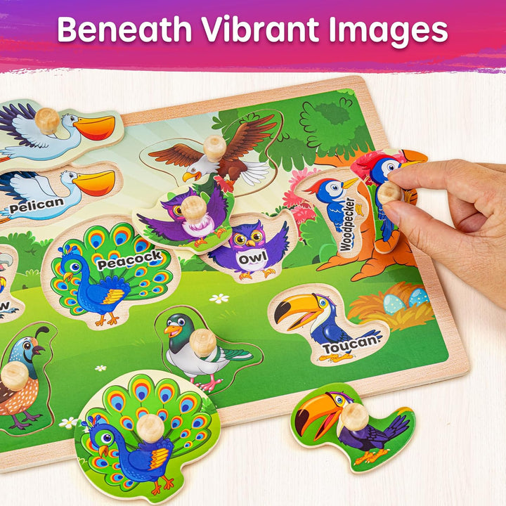 SYNARRY 6 Set Kinder Holzpuzzle ab 1 2 3 Jahre, Montessori Spielzeug Steckpuzzle für Babys Kleinkind