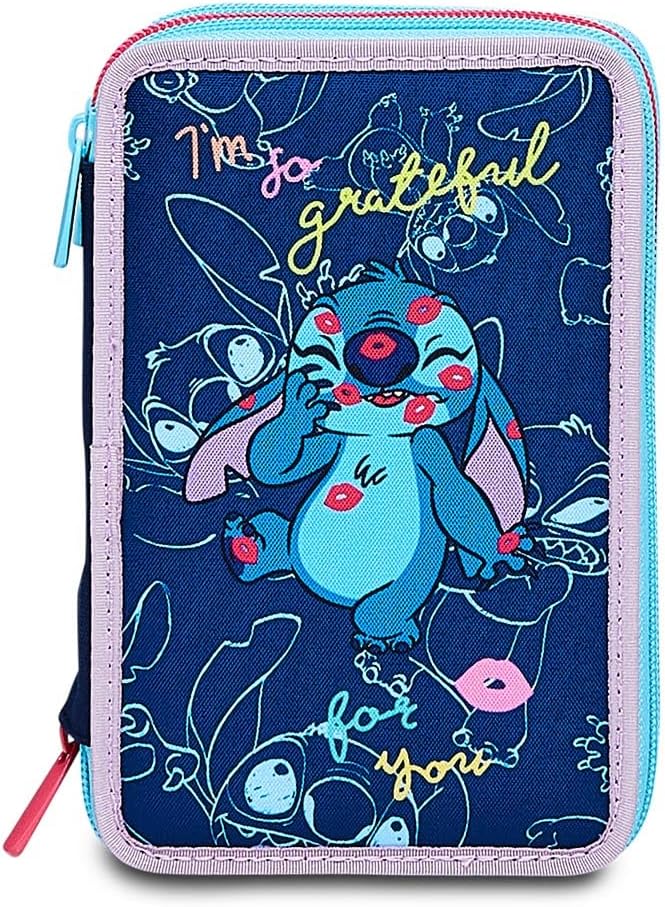 Federmäppchen mit 3 Reissverschlüssen und Stitch, blau, Taglia Unica, Schule