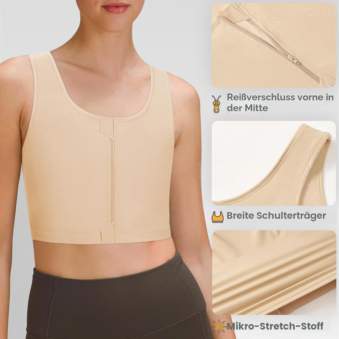 Trans Binder Transgender FTM Zip Up Atmungsaktives Halbes Brust Binder Nude 3XL, Nude 3XL