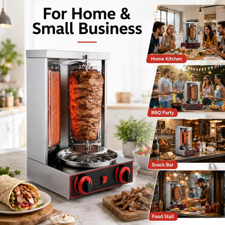 Gas Döner Machine, Gas-Rotationsgrill mit 2 Brennern, Grossvolumiger für Zuhause, 3000W 220V LPG gew
