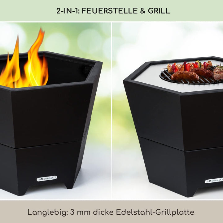 Blumfeldt Feuerschale Mit Grillrost - Outdoor Stahl-Feuerschale Gross für Balkon & Camping, Mobile 6