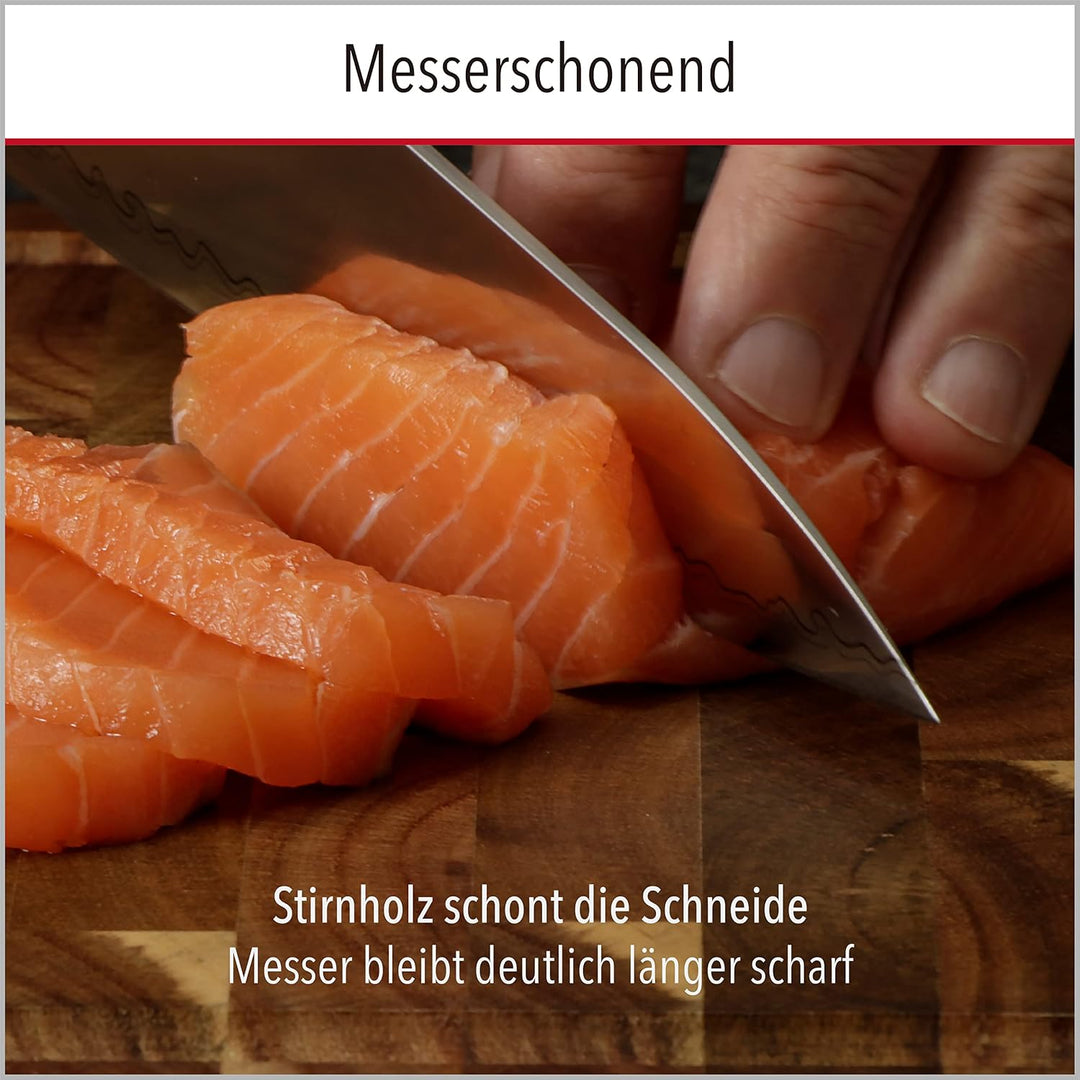 CULILUX Gourmet Schneidebrett M Stirnholz Akazie 2-seitig 35 x 25 x 2.5 cm mit Saftrille antiseptisc