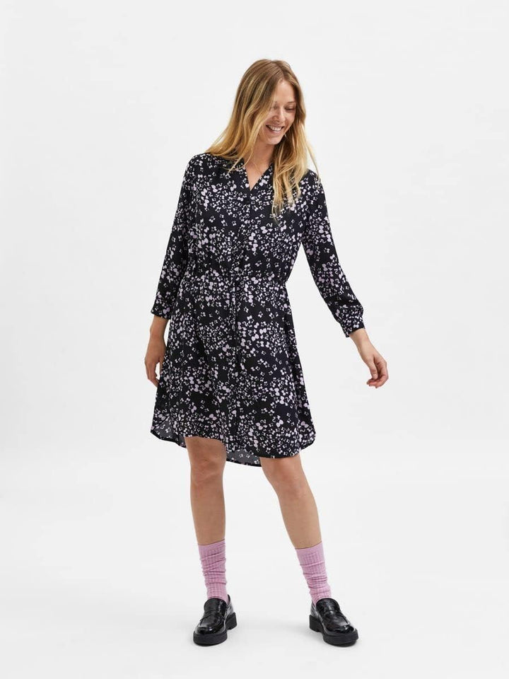 NAME IT Damen Slfdamina 7/8 Aop Dress B Noos, Schwarz