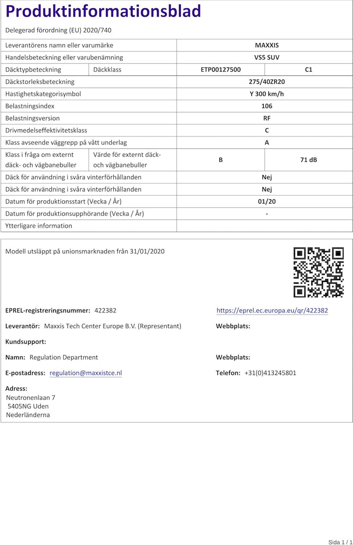 Maxxis Sommerreifen 275/40 ZR 20, 106Y XL, Victra Sport 5 SUV, VS5 SUV