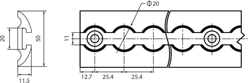 LABT Aluminium Airlineschienen Set halbrunde Form 4 Meter = 2X 1,5m + 2X 0,5m - Halbrunde Airlinesch