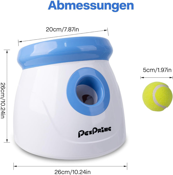 Pet Prime Automatische Ballwurfmaschine für Hunde mit 3 Distanzen (3m-9m) Inkl. 3 Robusten Tennisbäl